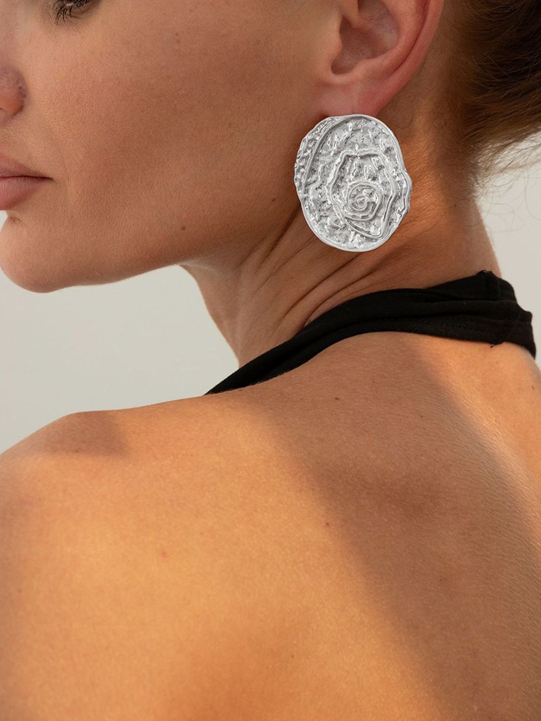 Silver-Plated Oval Shaped Studs