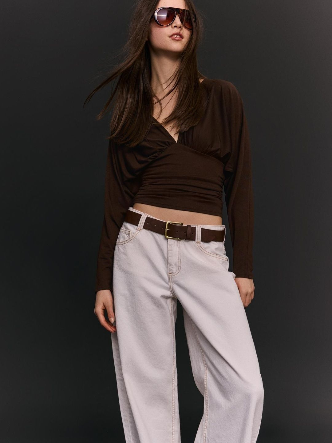 Long sleeve ruched T-shirt