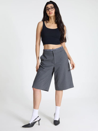Women Black Cotton Scoop Tank