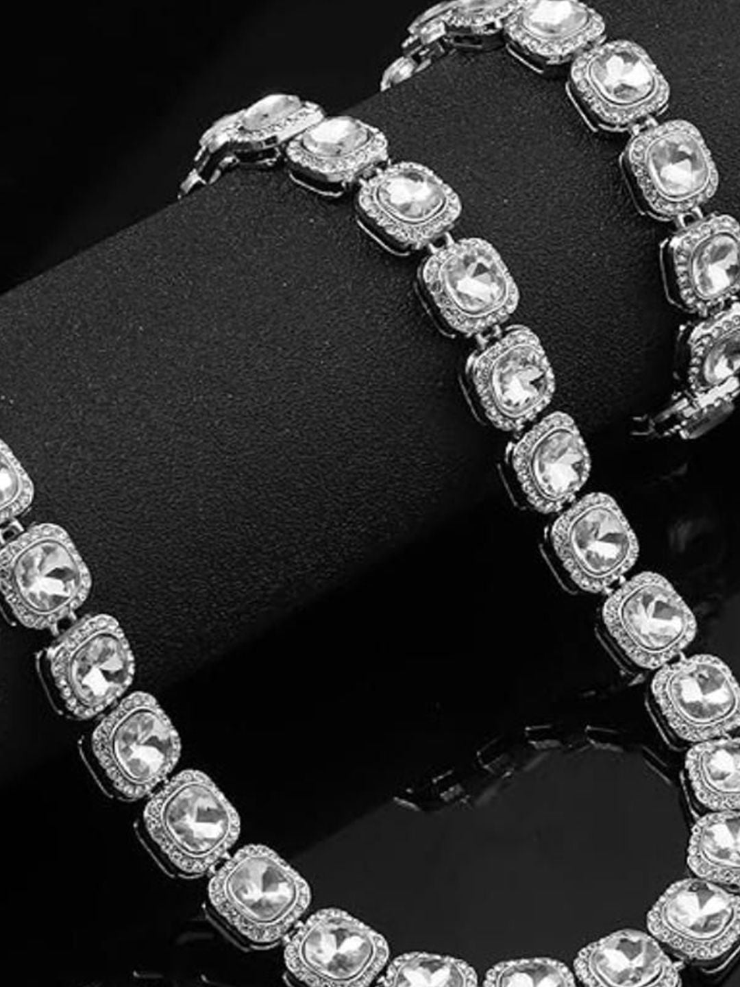 SALTY Men Stainless Steel Clavicle Diamond-Studded Necklace and Bracelet Set