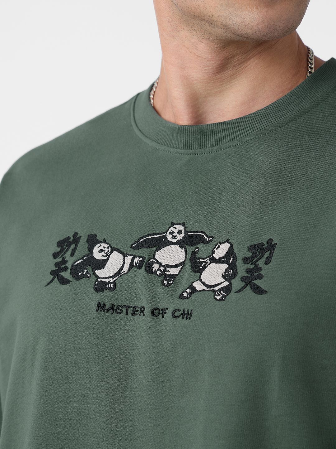 Men Oversized Kung Fu Panda Green Tshirts