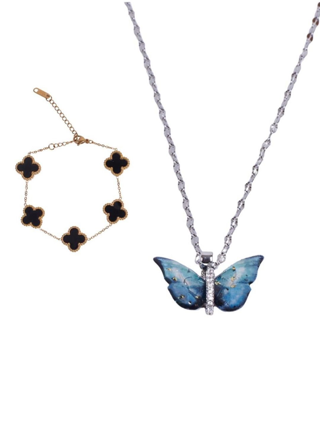 SALTY Artificial Stones Studded Butterfly Shaped Jewellery Set