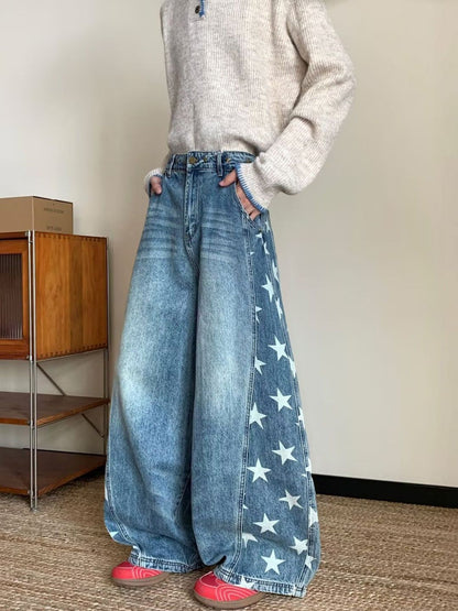 Men Wide Leg Mid-Rise Light Fade Printed Jeans