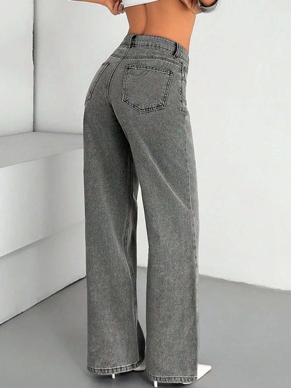 Women Classic Wide Leg Mid-Rise Stretchable Jeans
