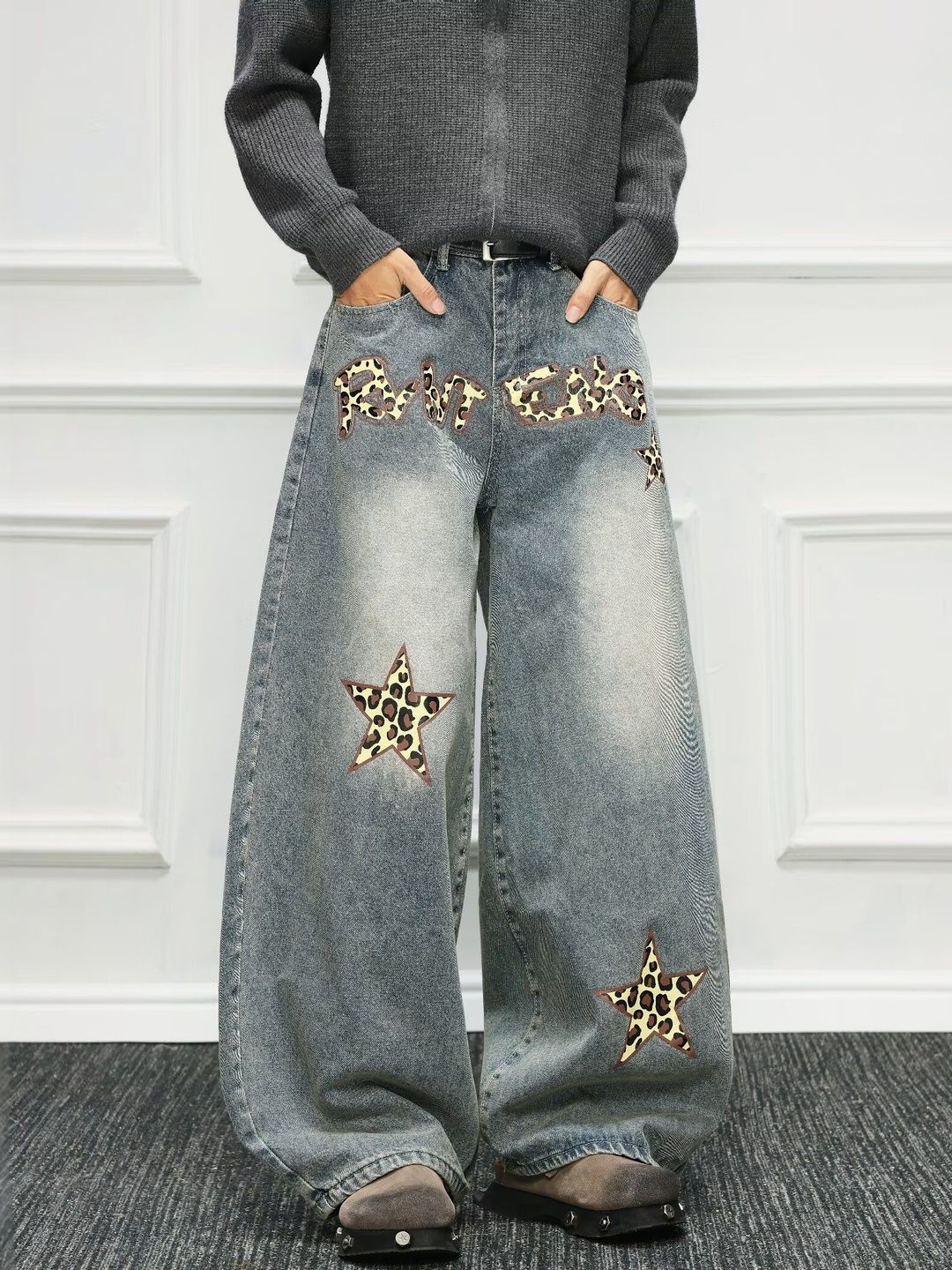 Men Wide Leg Mid-Rise Light Fade Printed Jeans