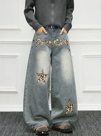 Men Wide Leg Mid-Rise Light Fade Printed Jeans