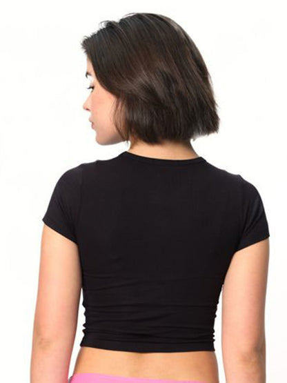 Women Monochrome Pockets Slim Fit T-shirt