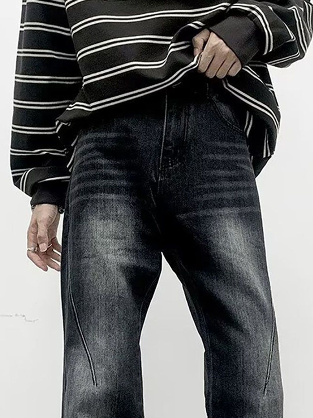 Men Wide Leg Light Fade Jeans