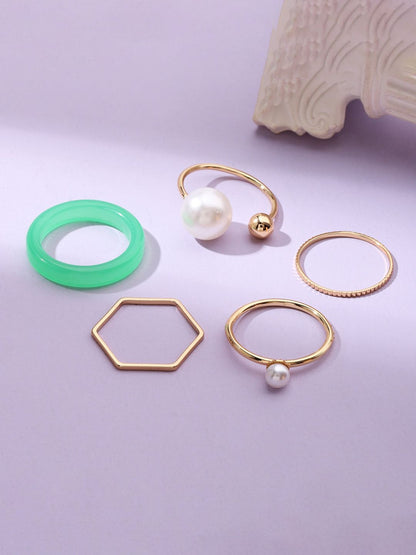 SALTY Set Of 5 Modern Maven Stylish Adjustable Finger Ring