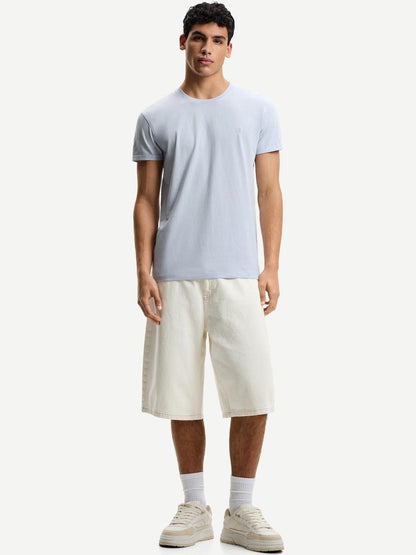 Embroidered short sleeve roll-up T-shirt