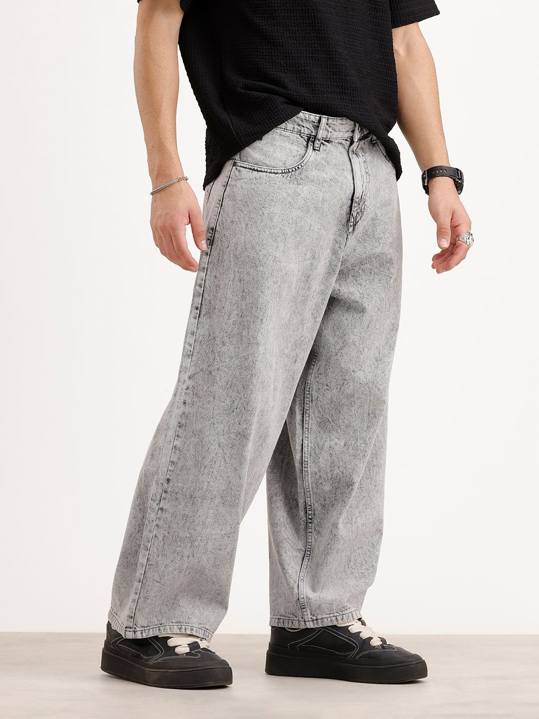 Men Baggy Mid-Rise Heavy Fade Pure Cotton Jeans