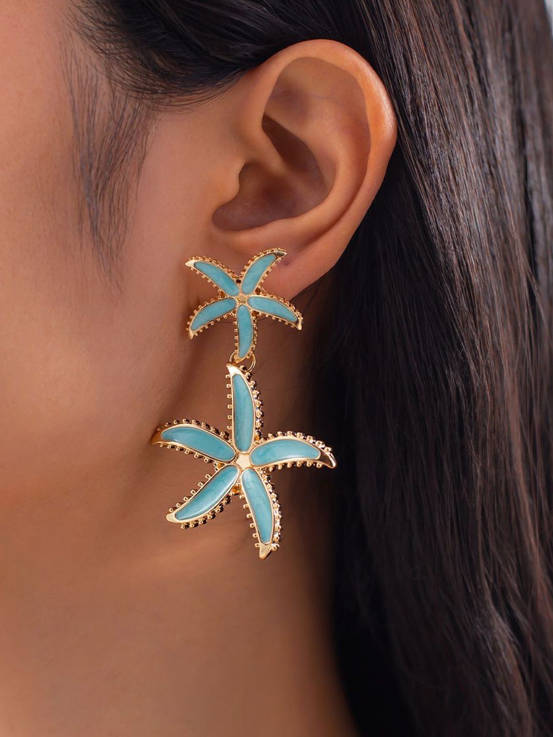 Gold Plated Star Shaped Drop Earrings