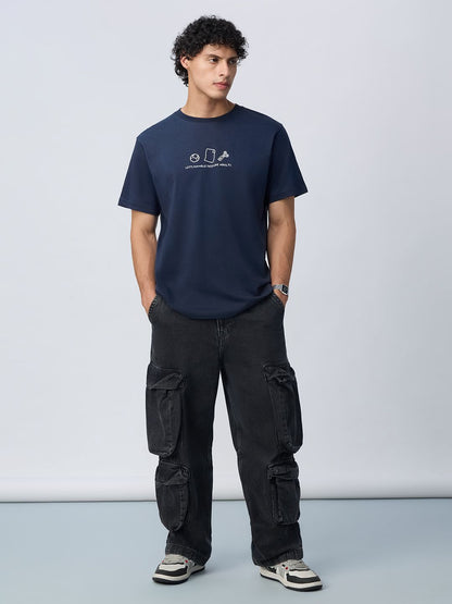 Men Relaxed Fit Printed Navy Blue T-Shirts