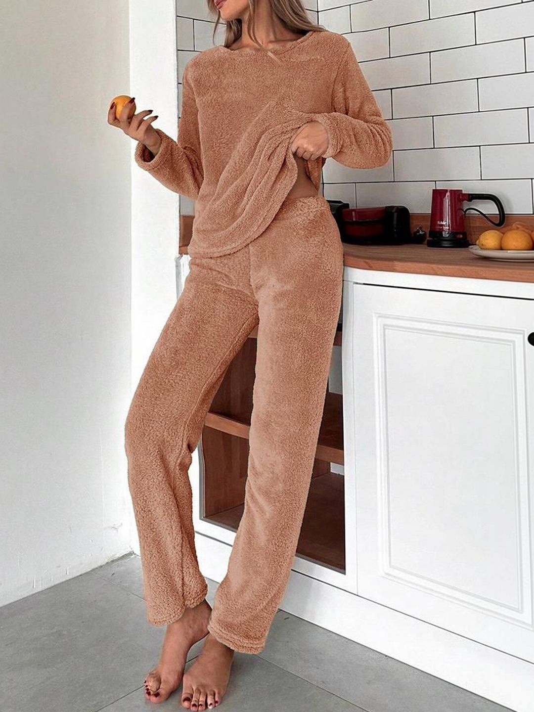 Round Neck Long Sleeves Night Suit