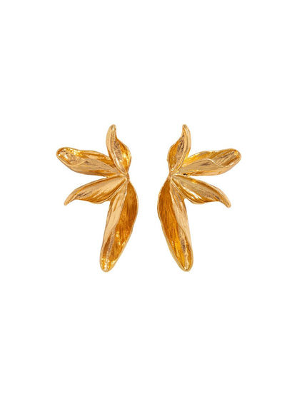 Gold-Plated Leaf Shaped Chunky Drop Earrings