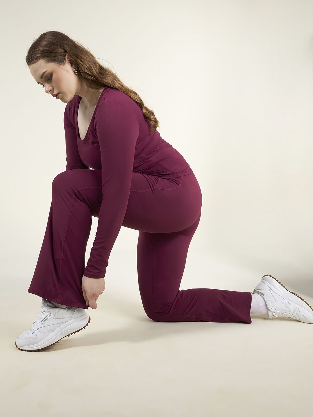 Women Burgundy Sculpt Scoop Top