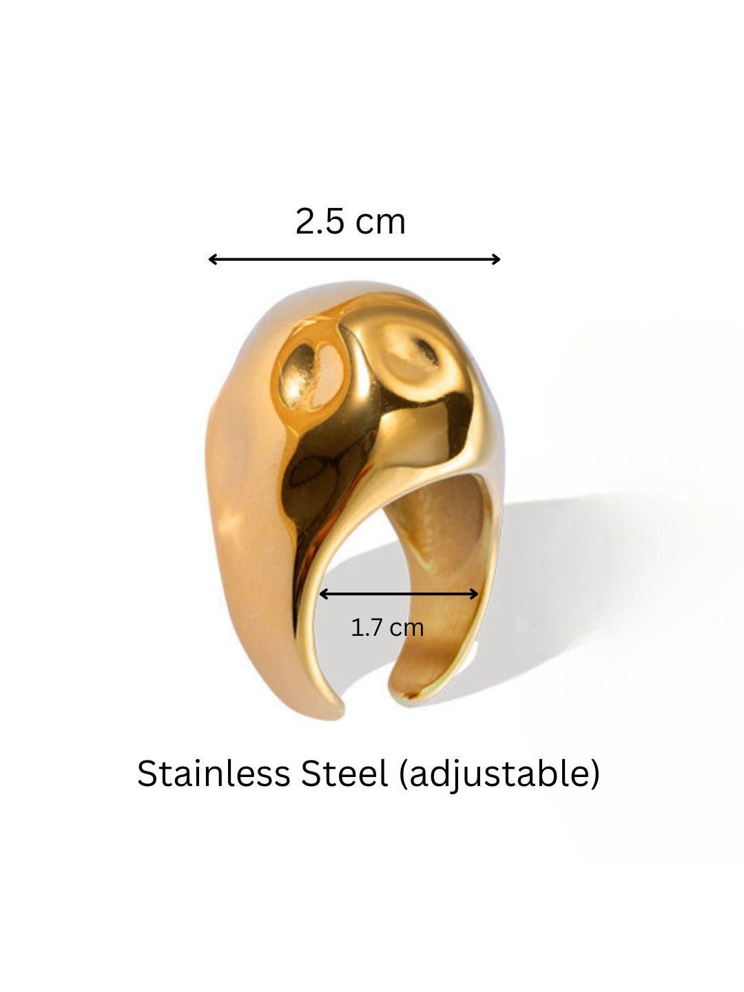 SALTY Gold-Plated Stainless Steel Glamour Chunk Adjustable Finger Ring