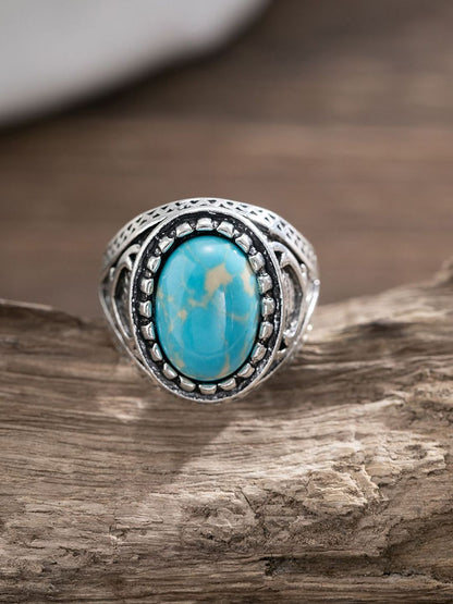 Silver-Plated Stone-Studded Adjustable Finger Ring