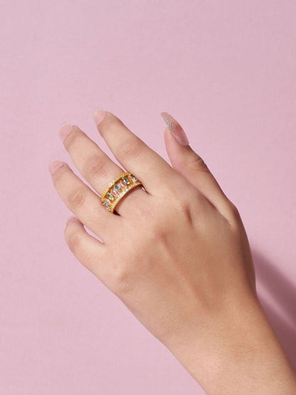SALTY Pack of 2 Women 2 in 1 Baguette diamond Ring