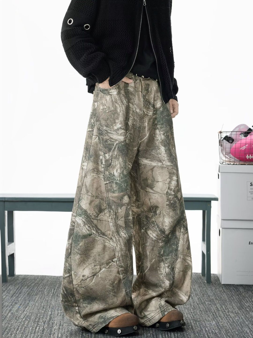 Men Wide Leg Mid-Rise Printed Jeans