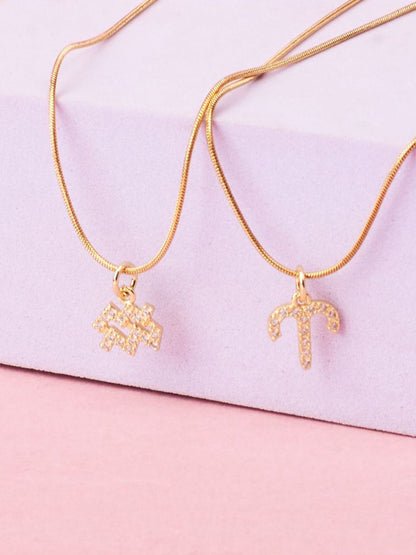 SALTY Set Of 2 Stones-Studded Aquarius & Aries Pendant With Chain