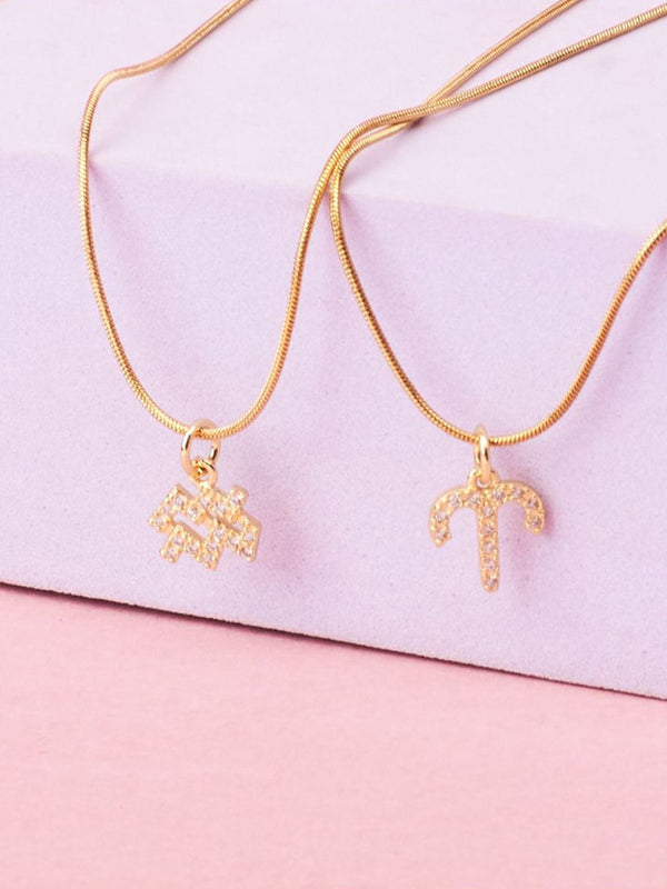 SALTY Set Of 2 Stones-Studded Aquarius & Aries Pendant With Chain