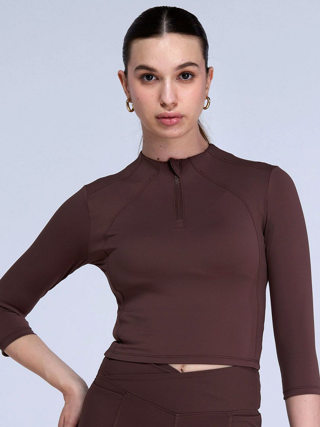 Women Brown Silhouette Zip Top
