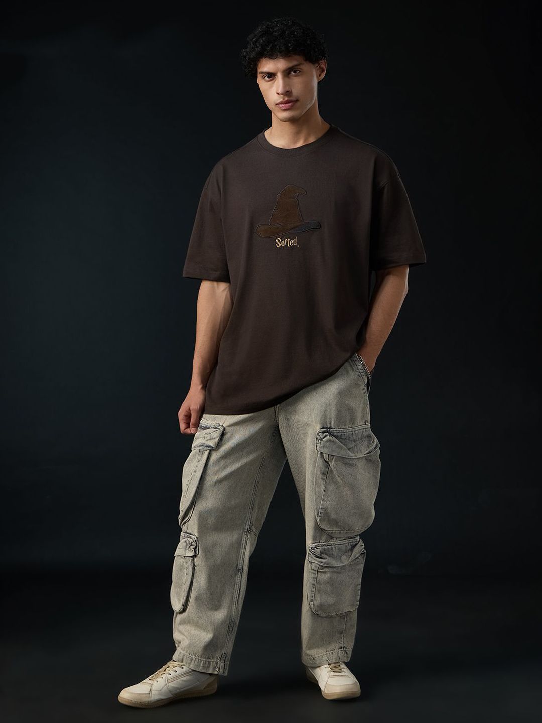 Men Oversized Harry Potter Brown Tshirts
