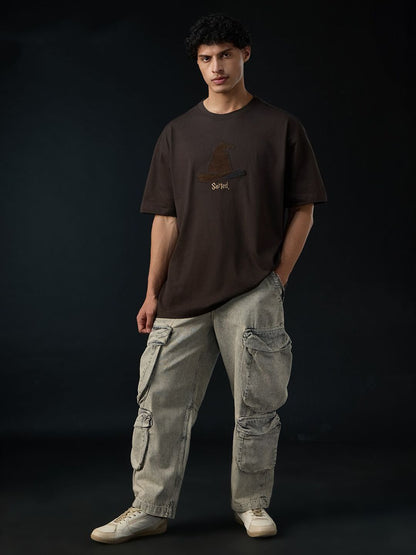 Men Oversized Harry Potter Brown Tshirts