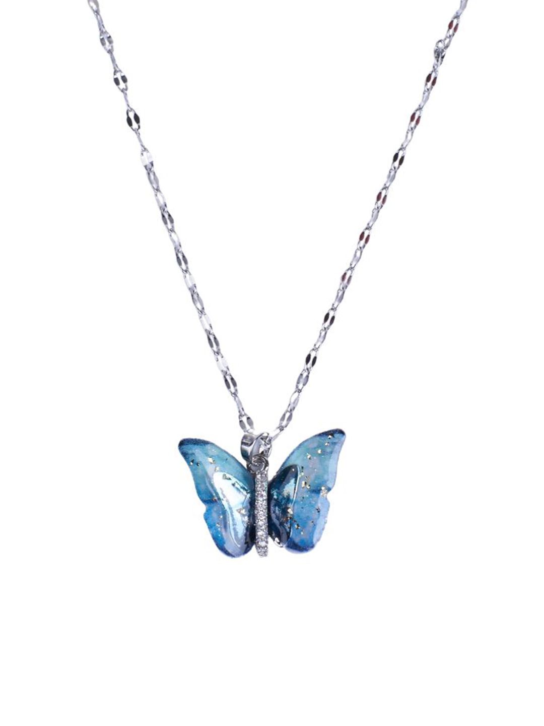 SALTY Stones Studded Beauty & Baguette Butterfly Pendant Chain & Ring Jewellery Set