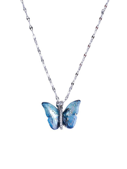 SALTY Stones Studded Beauty & Baguette Butterfly Pendant Chain & Ring Jewellery Set