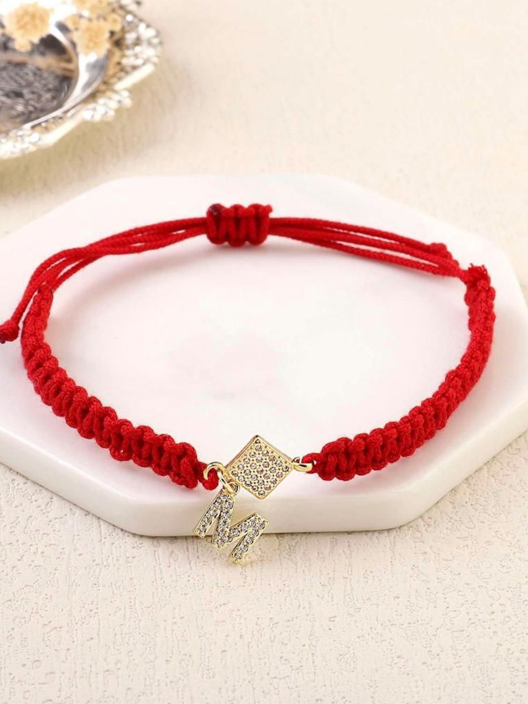 SALTY Women Stainless Steel Stone Studded Alphabet U Wraparound Thread Bracelet
