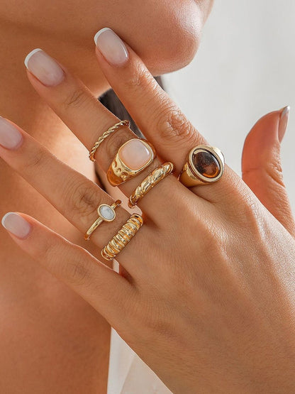 Set of 6 Gold-Plated Stone-Studded Finger Ring