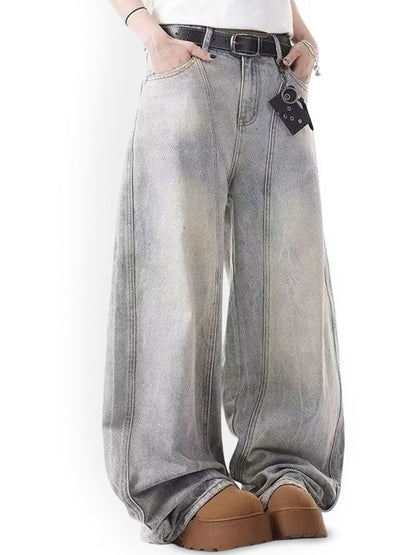 Men Wide Leg Mid-Rise Heavy Fade Jeans