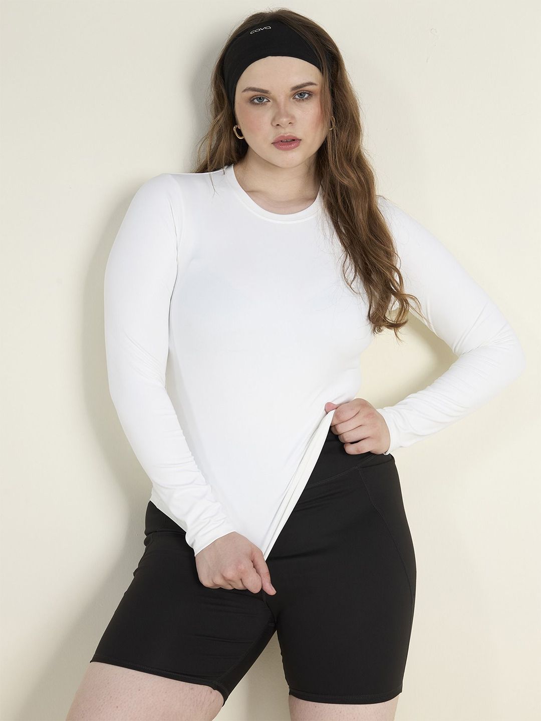 Women Sculpt Crew Neck Full Sleeves Snug Fit Regular Fitted Top
