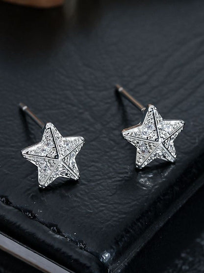 Men Silver Plated Zircon Studded Star Shaped Studs