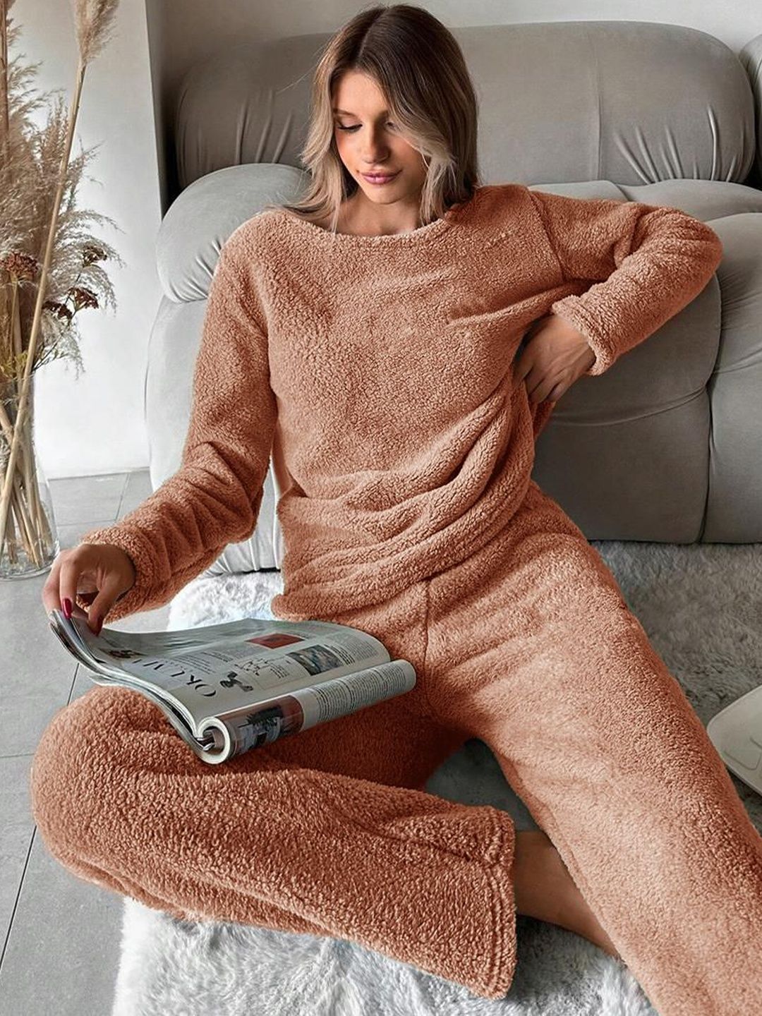 Round Neck Long Sleeves Night Suit