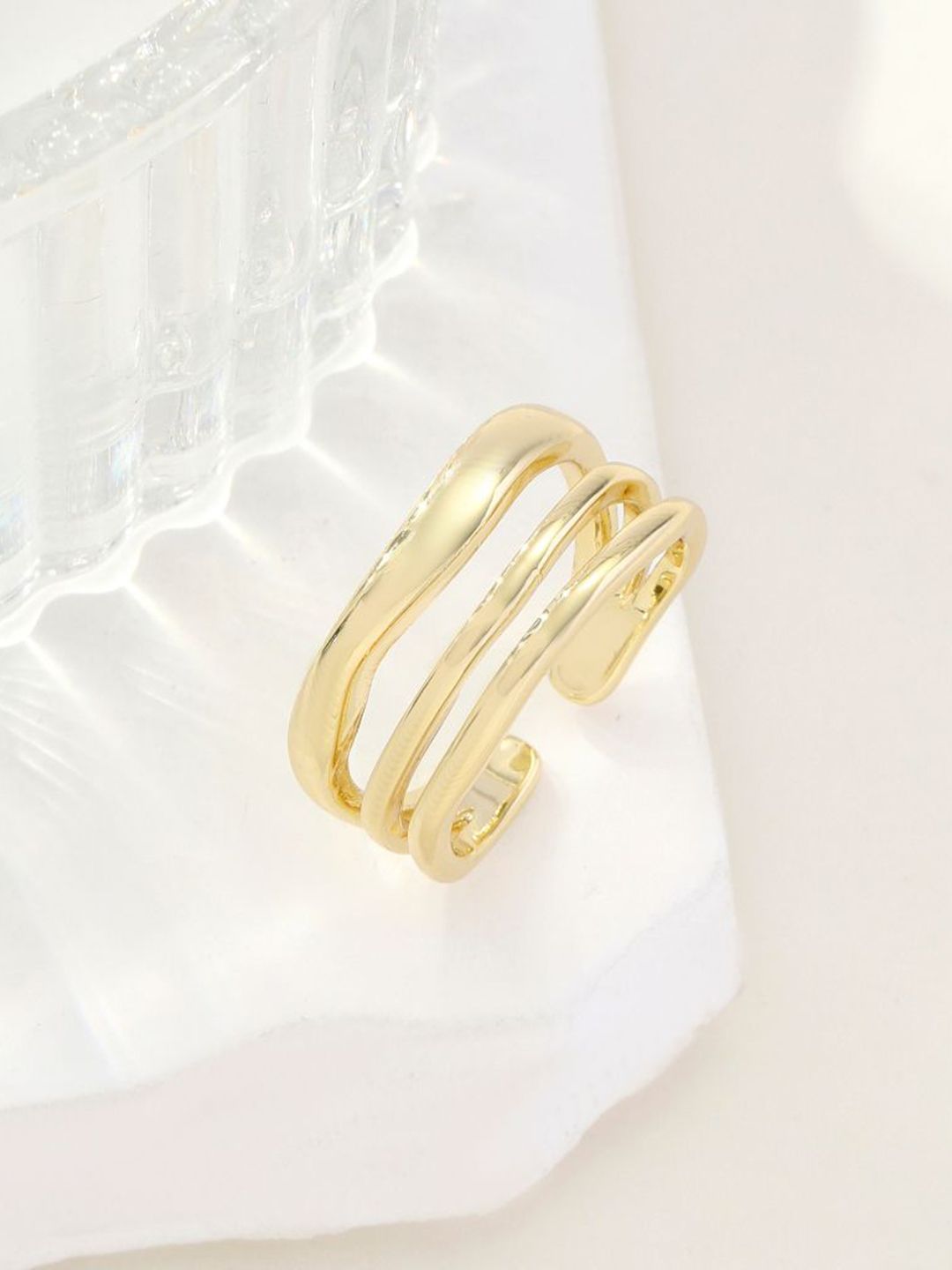 SALTY Women & Girls Stylish Adjustable Multi-Spiral Golden Finger Ring