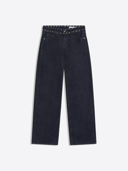 Low-rise baggy studded jeans