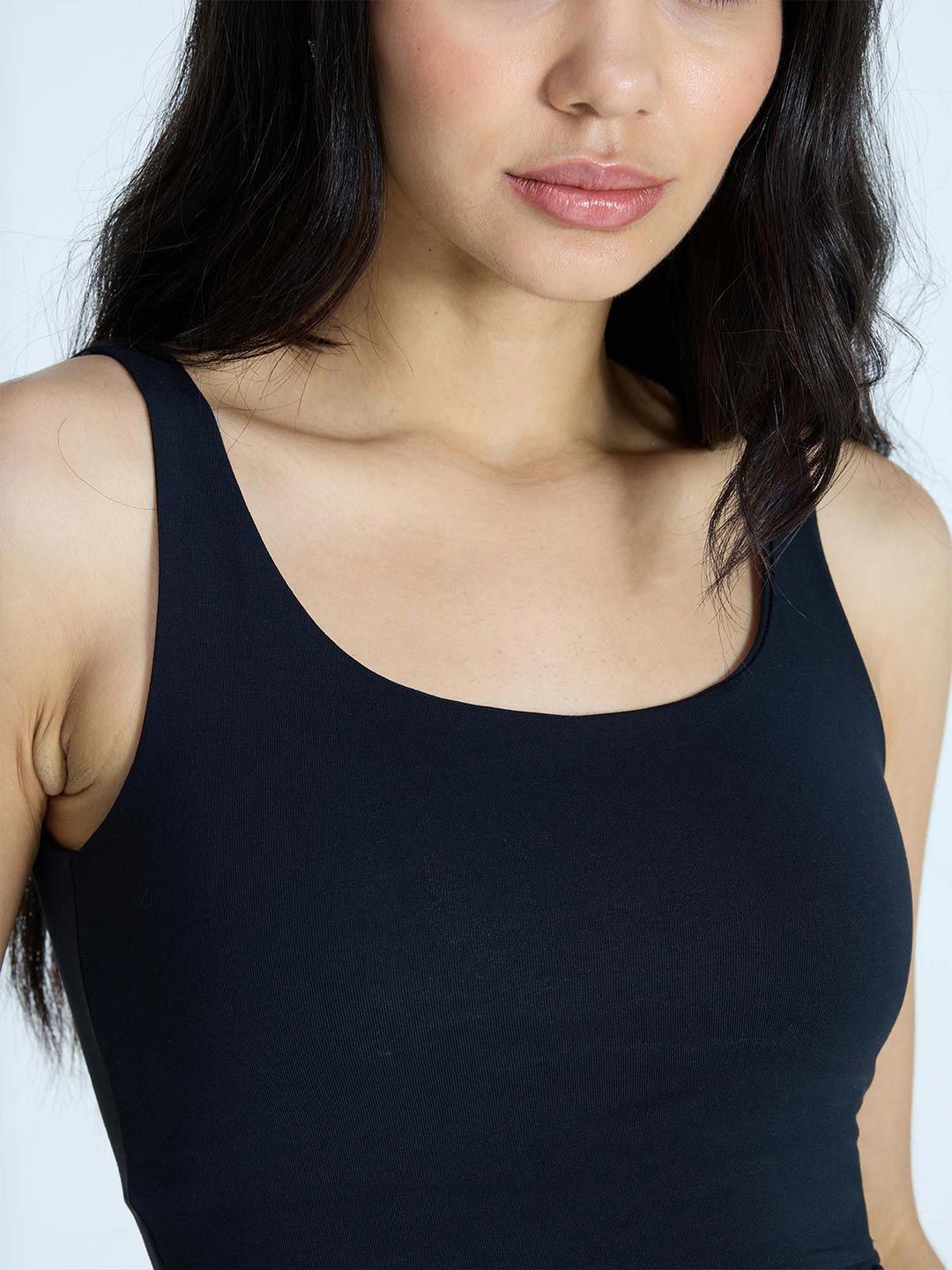 Women Black Cotton Scoop Tank