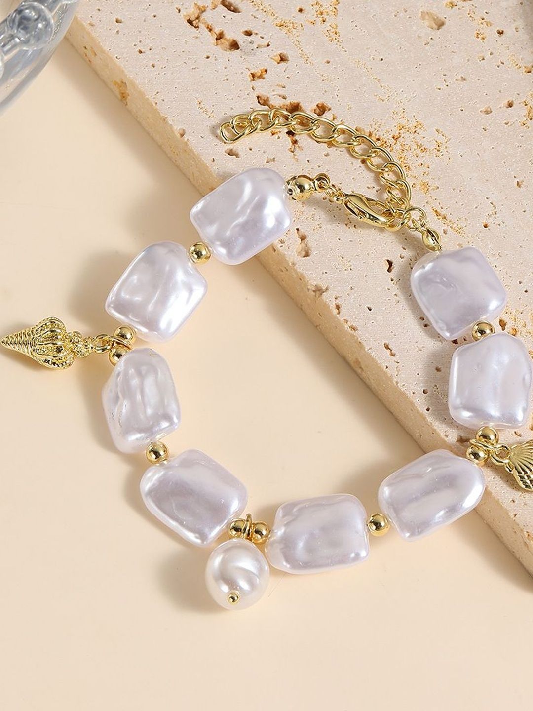 Women Pearls Gold-Plated Charm Bracelet