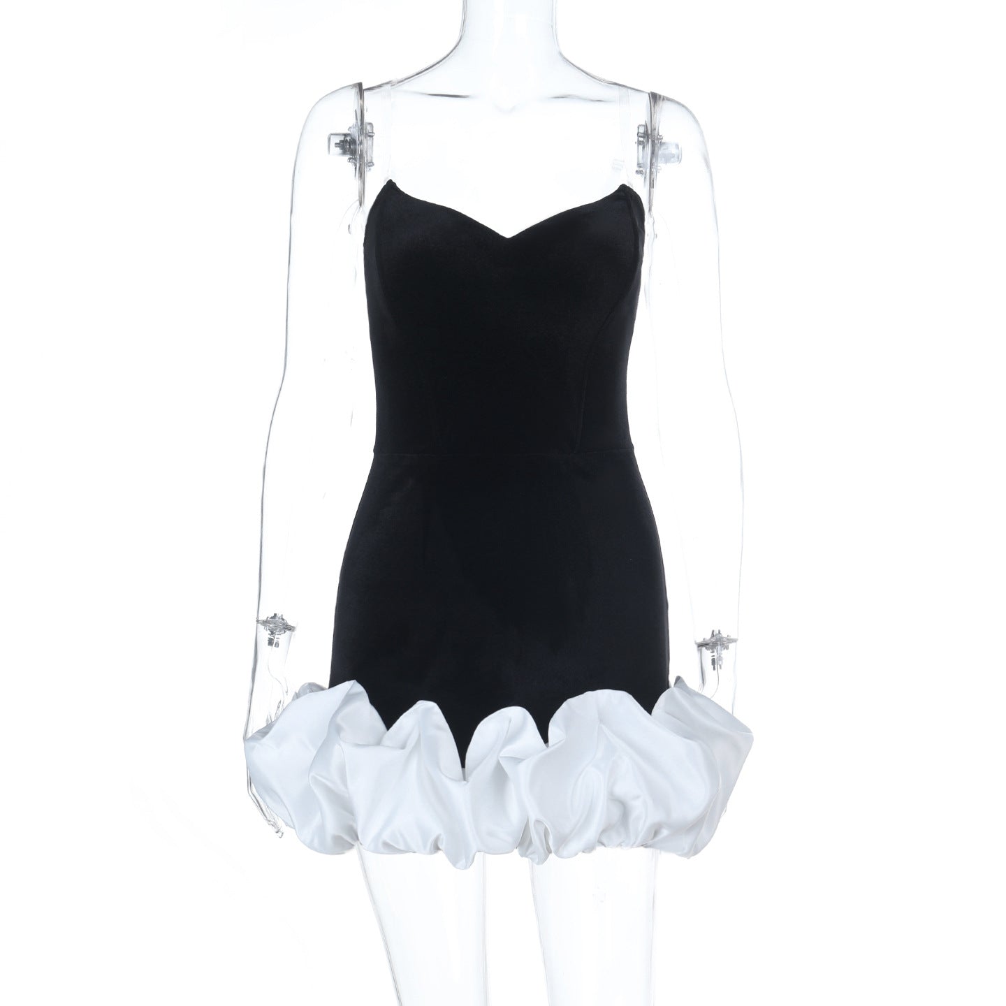 Strapless Velvet Bodycon Dress with Contrast Bubble Hem