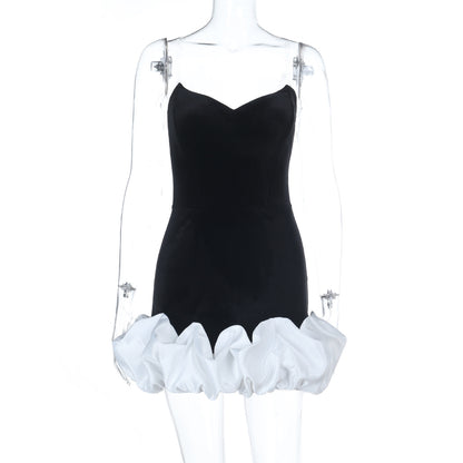 Strapless Velvet Bodycon Dress with Contrast Bubble Hem