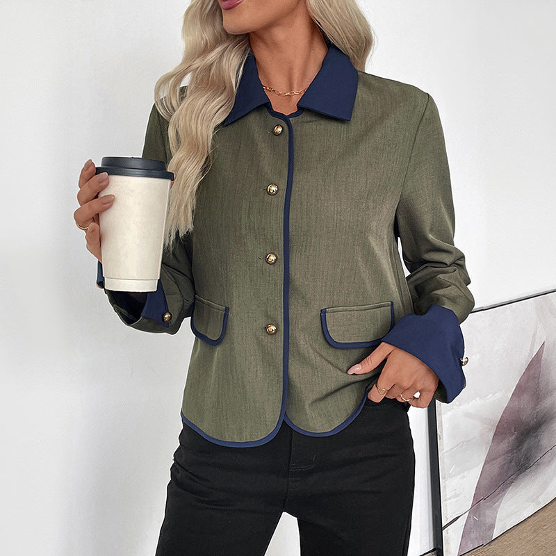 Color-Block Blazer with Single-Breasted Front