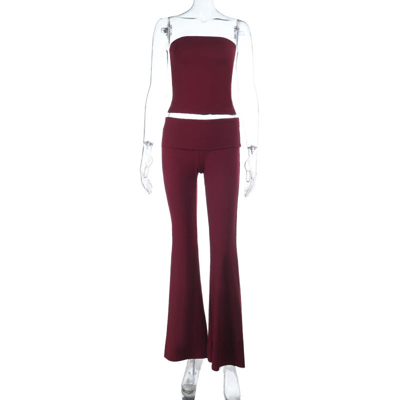 Bodycon Tube Top and Flare Pants Two-Piece Set