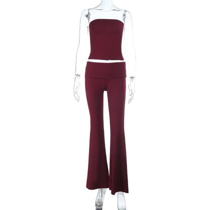 Bodycon Tube Top and Flare Pants Two-Piece Set