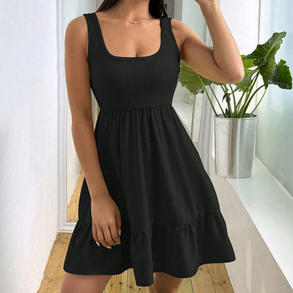 Sleeveless A-Line Mini Dress with U-Neck and Ruffled Hem