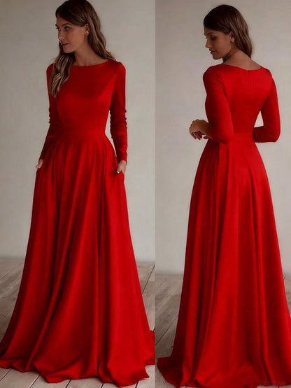 A-Line Maxi Dress with Nine-Quarter Sleeves and Pockets