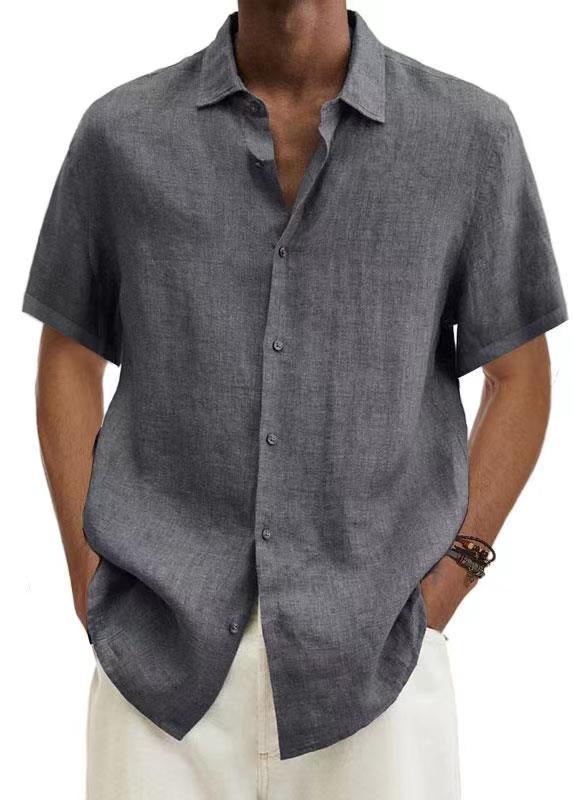 Solid Linen-Blend Short Sleeve Button-Down Shirt