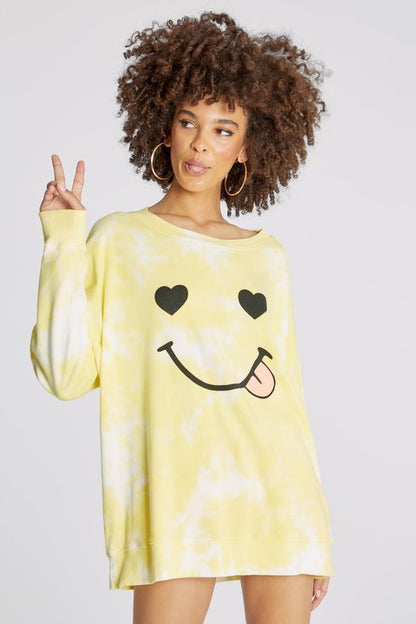 Tie-Dye Smiley Face Graphic Sweatshirt Dress with Long Sleeves